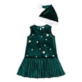 thumbnail image 1 of Splozh Tenue de Noël pour Fille Sans Manches Filles et Tout-Petits Robe d'Été Décontractée Sans Manches à Imprimés d'Étoiles de Noël Rouges pour la Maison, les Fêtes, la Plage Vert Foncé, 4-5 Ans, 1 of 5