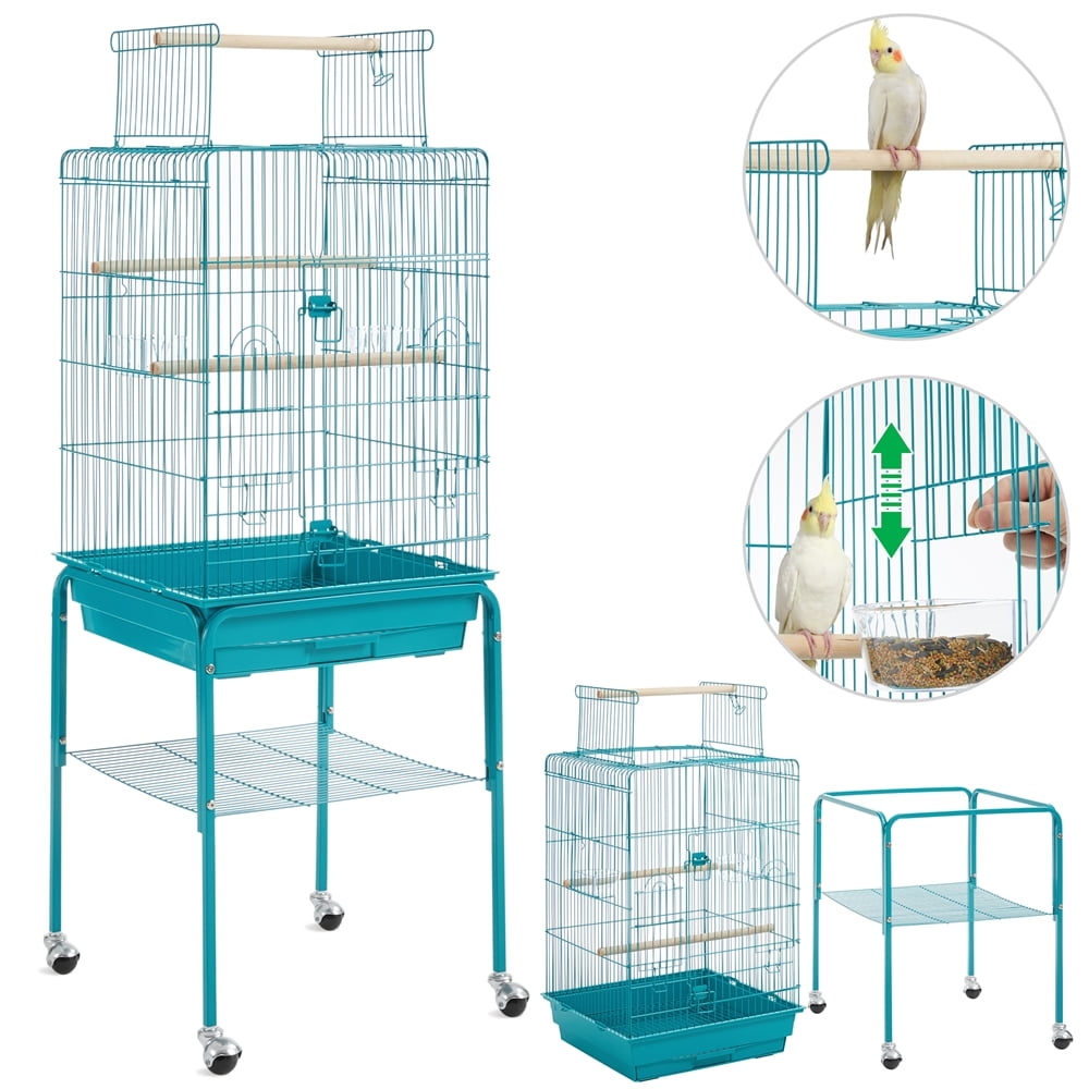 Renwick 47" Play Top Bird Cage with Rolling Stand, Teal Blue