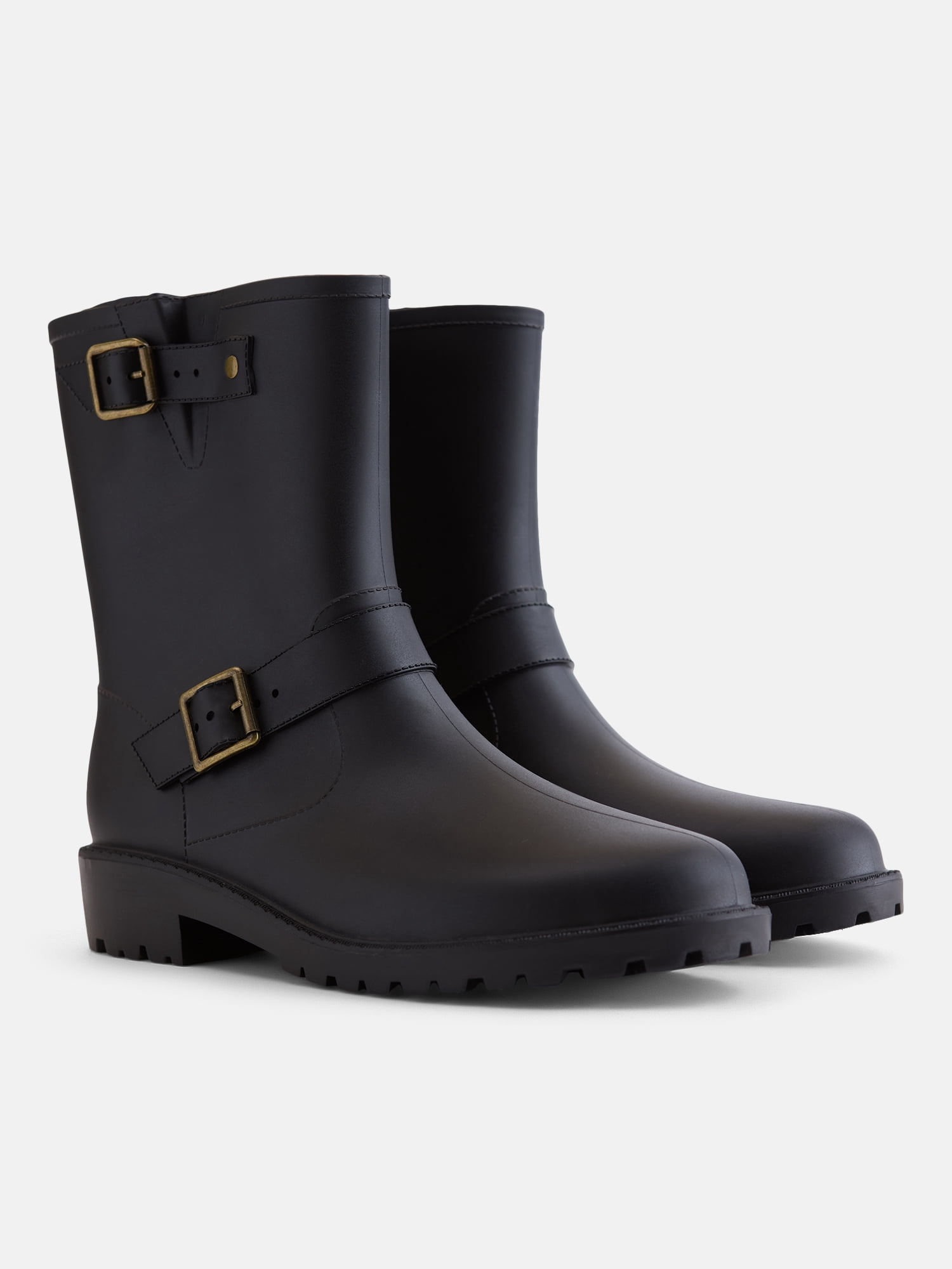 Time and Tru Women's Moto Rubber Rain Boots