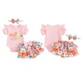 thumbnail image 2 of Gupgi Baby Girl 2 Piece Summer Set, Round Neck Short Sleeve Ribbed Romper Ruffles Floral Shorts Bow Headband Infant Outfits, 2 of 9
