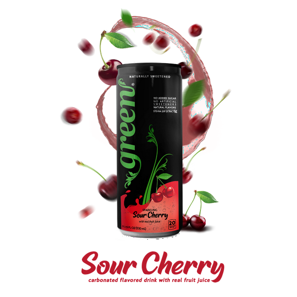 Green Sour Cherry No Added Sugar, 10 Real Juice, 20 Calories, Naturally Sweetened with Stevia