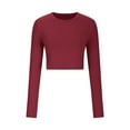 thumbnail image 4 of ShiShine Women's Long Sleeve Crop Tops Crewneck Cute Sexy Slim fit Solid Color T Shirts, 4 of 6