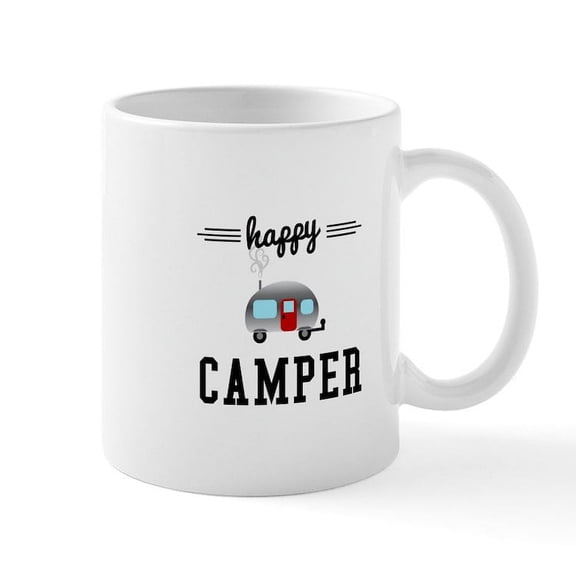 CafePress - Happy Camper Mug - 11 oz Ceramic Mug - Novelty Coffee Tea Cup