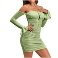 thumbnail image 5 of Youyipin womens dresses Womens Sexy Off Shoulder Bodycon Mini Dress Long Sleeve Halter Ruched Slinky Party Club summer dresses for women 2025, 5 of 9