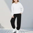 thumbnail image 2 of Zpanxa Girls 2 Piece Outfits Light Blue Hoodie and Black Jogger Pants Set Colorblock Casual Sportswear for Boys Girls Kids White 8 Years, 2 of 9