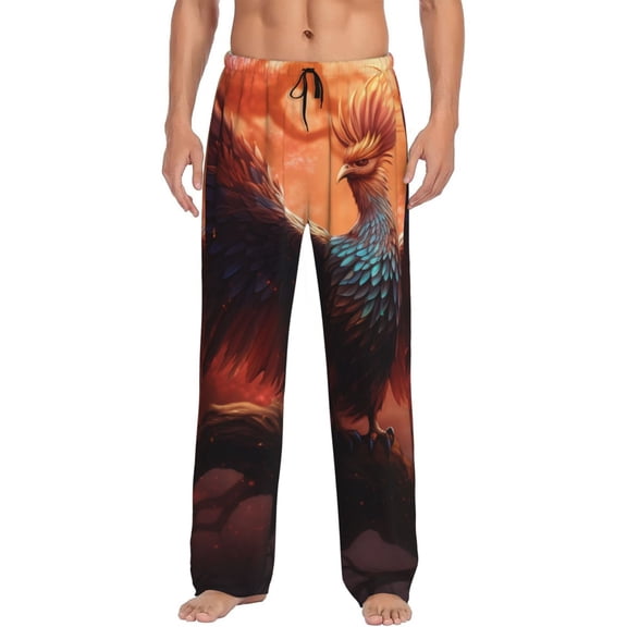 Logiee Sunset Blossoms Phoenix Perch Print Pajama Pants for Men,Men’s Pajama Bottoms,Mens PJ Pants with Pockets & Button Fly-Small