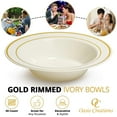 thumbnail image 4 of Gold Rimmed Ivory Bowls -12 ounce - 50 Count - Hard Plastic - Disposable or Reusable - Dessert Bowls - Salad Bowls- Cereal Bowls - Pasta Bowls - Ideal for Weddings, Parties, Gatherings & More!, 4 of 7
