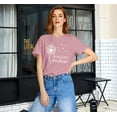 thumbnail image 4 of Xuanfei Women Dandelion Letter Print Round Neck Short Sleeve Summer T-shirt, 4 of 7