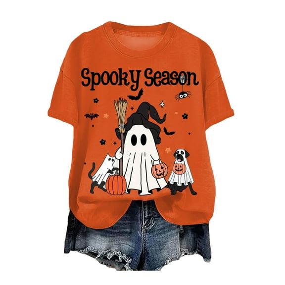 Towmus Womens Fall Pumpkin T-Shirts Funny Short Sleeve Halloween Graphic Tee Tops