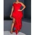 thumbnail image 4 of Vestido sexy de IyMoo, blanco, ajustado, con volantes, sin tirantes, color rojo S, 4 of 8