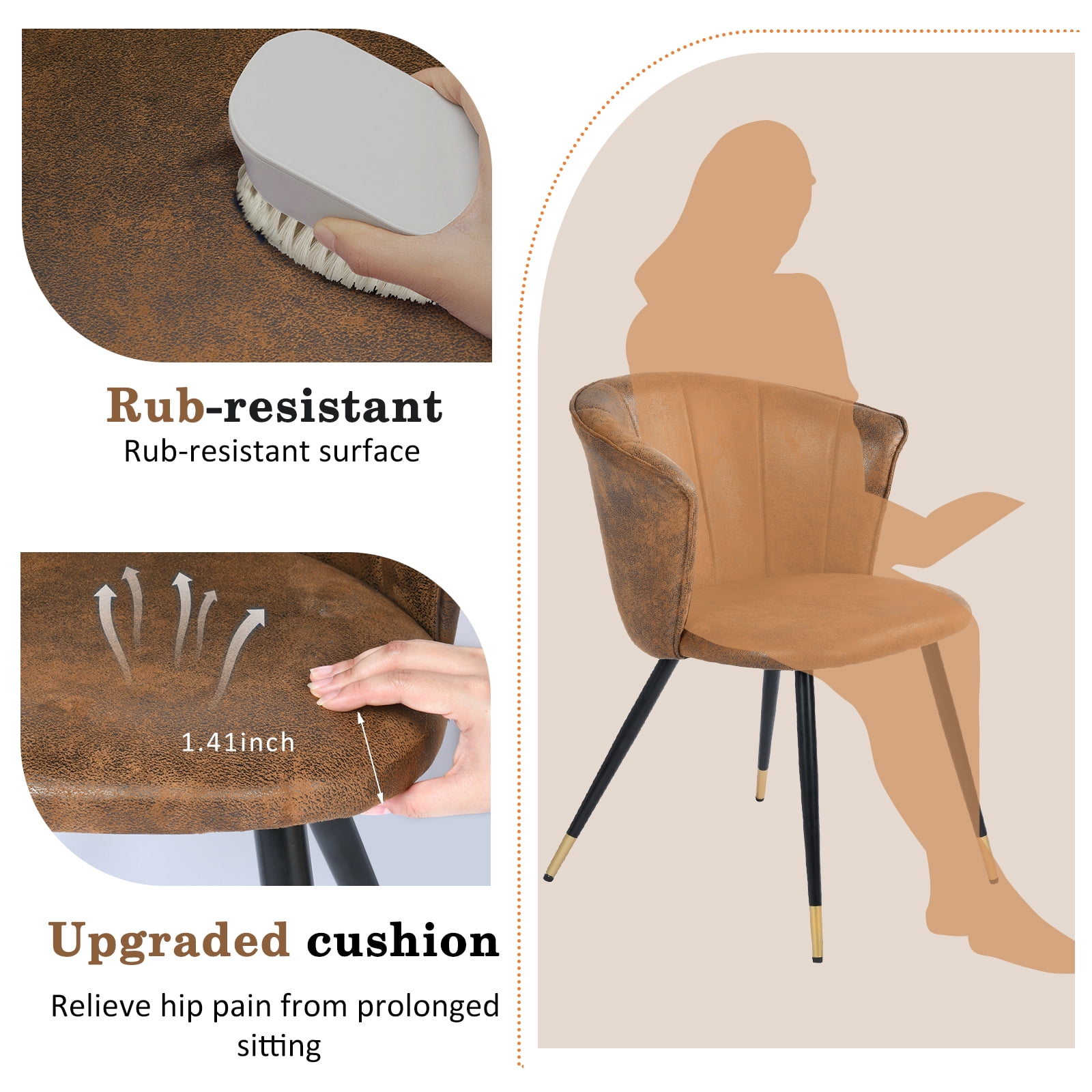 Homy Casa Dining Chairs Set of 2, Upholstered Kitchen and Living Room Side Chairs, Brown