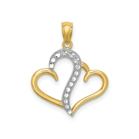 14K Yellow Gold & White Rhodium Double Heart Pendant Polished Diamond-Cut 19 mm 14K Yellow Gold & White Rhodium Double Heart Pendant Polished Diamond-Cut 19 mm