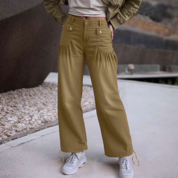 WILLBEST Jeans Mujer Pantalones Vaqueros Casuales para Mujer, de Tiro Medio, Holgados, de Pierna Ancha y Con Volantes, Diseño Plisado para Salidas de Primavera y Otoño, Cómodos y 2025. Chica