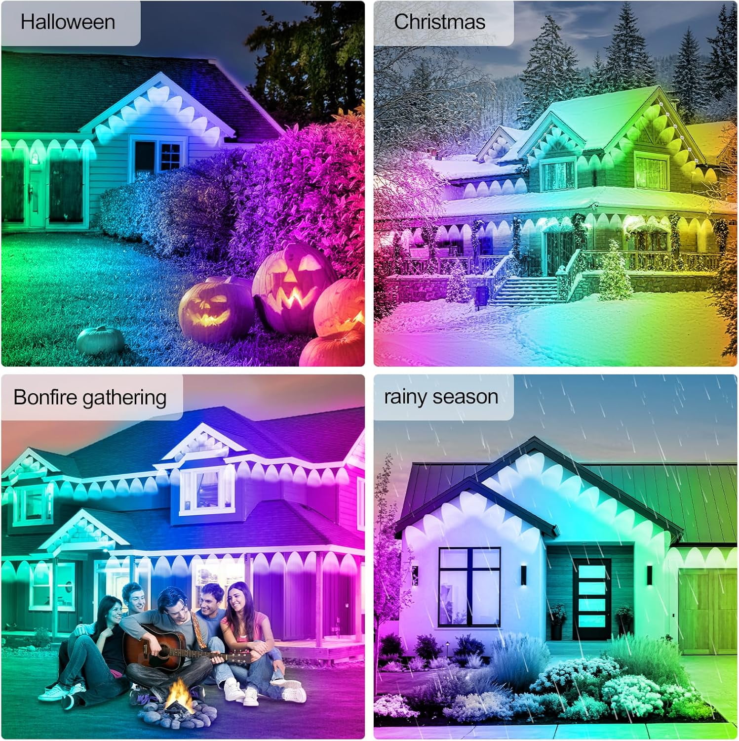 CHARKEE 100FT Permanent Outdoor Lights for House, RGB LED Eaves String Lights with 63 Scene Modes APP/Remote Control Under Eave Lighting Decor