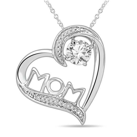 5.0mm Lab-Created White Sapphire and Moissanite D Color VVS1 Simulated Diamond Mom Heart Pendant Necklace for Women in 18k White Gold Plated Sterling Silver