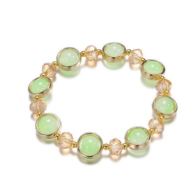 Xiao Hua Pulseras de mujer de acero inoxidable con cristales degradados y esmaltado de colores, color verde y blanco.