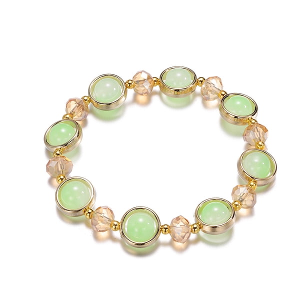 Xiao Hua Pulseras de mujer de acero inoxidable con cristales degradados y esmaltado de colores, color verde y blanco.