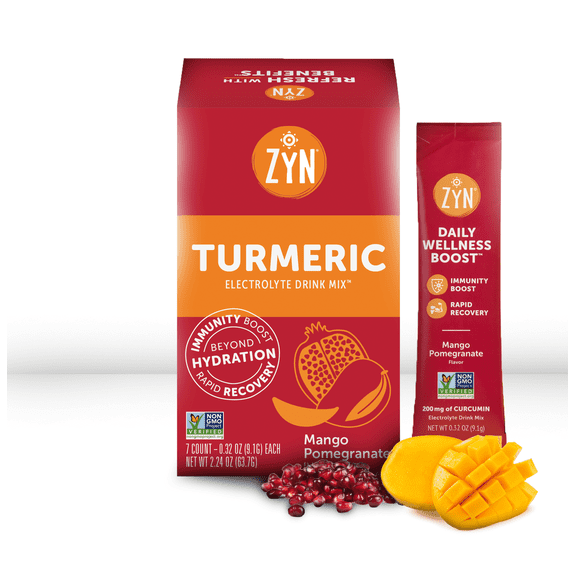 Electrolyte Drink Mix Hydration Packets by ZYN | Mango Pomegranate | Healthy Electrolytes Powder with Turmeric Powder, Vitamin C, Zinc & Curcumin | 7 Day Supply