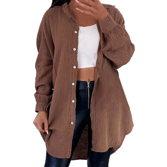 Womens Cardigans Fall Shirts Thin Linen Trench Coats Button Stand Solid Color Long Sleeve Mid Length Jackets Cardigan Sweaters For Women