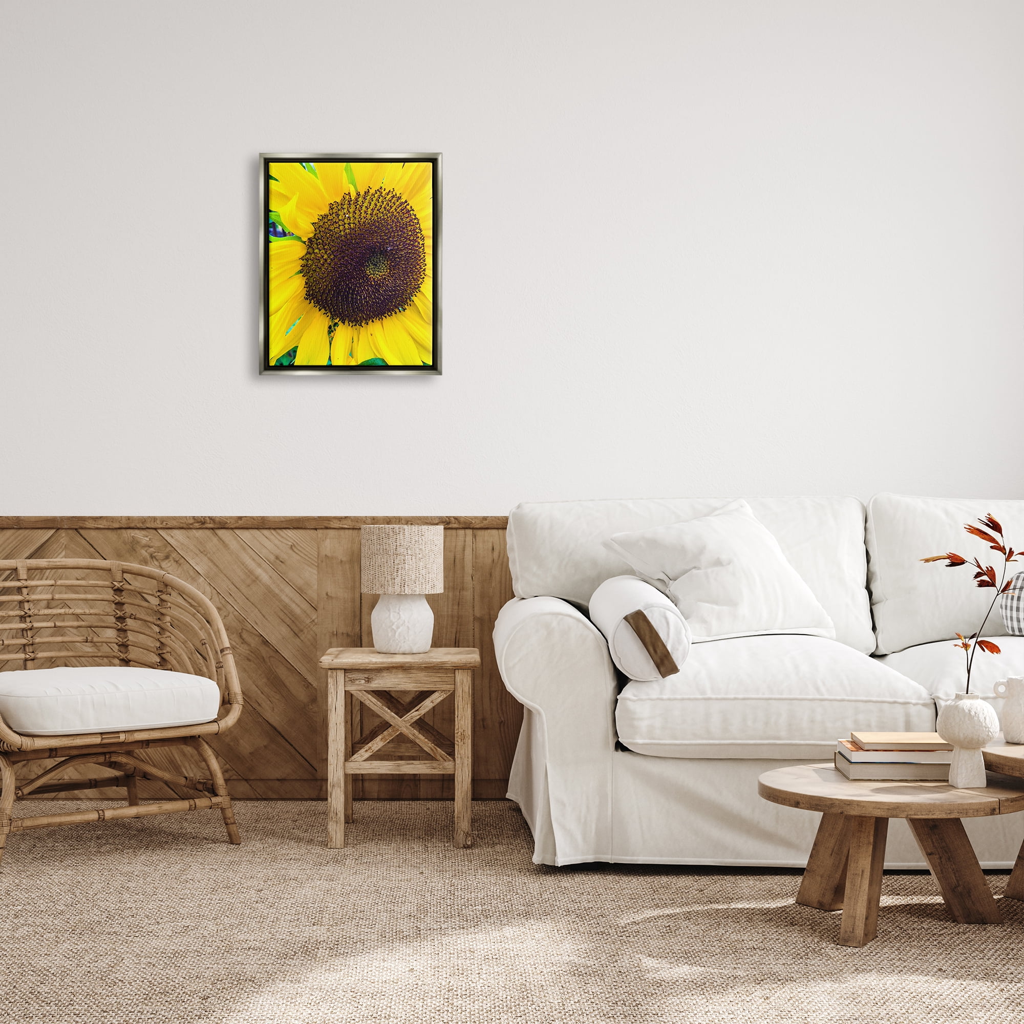 Stupell Industries Close Up Yellow Sunflower Florets Botanical Nature Photograph Luster Gray Floating Framed Canvas Print Wall Art, Design by Heidi Bannon