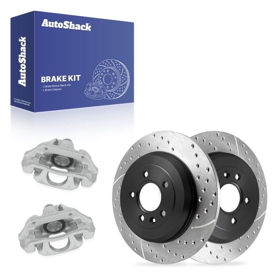 AutoShack Rear Brake Rotors & Calipers for Ford & Lincoln, Edge 2011-2014 MKX 2011-2015, AWD FWD L4 2.0L V6 3.5L 3.7L - E-Coated Drilled & Slotted - ShadowGuard - 12.99" (330 mm), 5-Lug