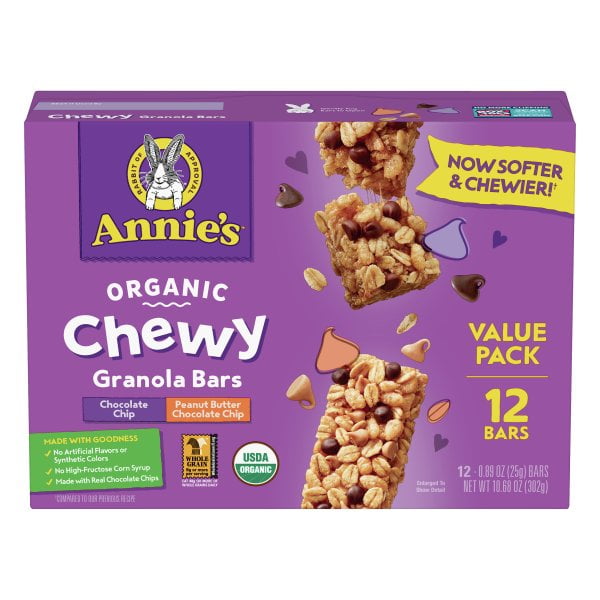 Annies Organic Chewy Value Pack Chocolate Chip/Peanut Butter Chocolate Chip Granola Bars 12 ea