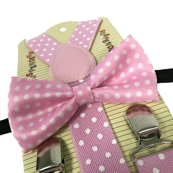 "PINK POLKA DOT" Matching Suspender & Bow-Tie Set Kids Toddler Baby Boys Girls