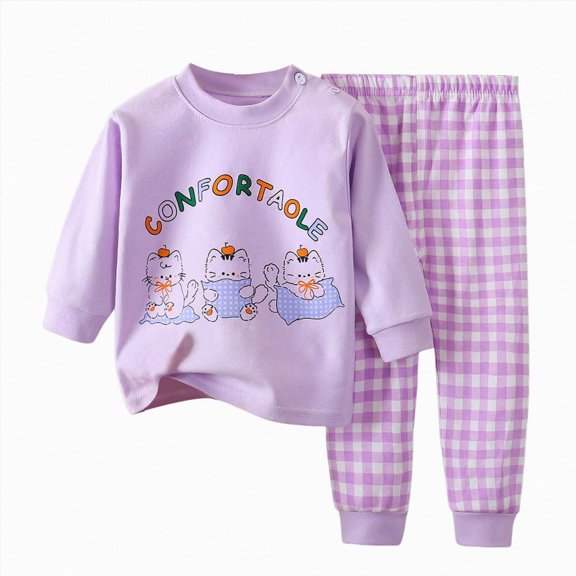 NOLDARES Little Child Boys Pajamas Long Sleeve Crew Neck Cartoon Printing Top and Pants PJ Set Sleepwear Boys Outfits Sets,Purple,3-4 Y