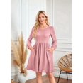 thumbnail image 6 of Women'S Dress Long Lantern Sleeves Round Neck Flowing A-Line Skirt Autumn Fashion Pink XXL, 6 of 7