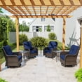 thumbnail image 3 of Meet Leisure 4 Pieces Outdoor Swivel Rocker Wicker Patio Chairs Sets with 2 Tables, Blue, 3 of 11
