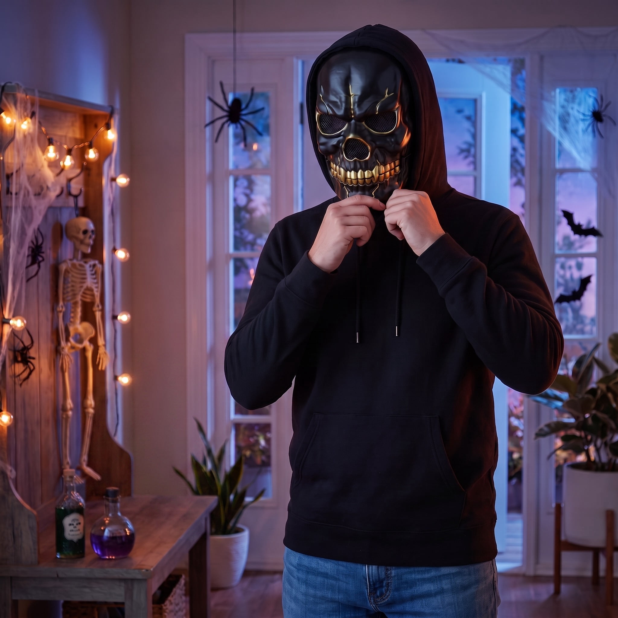 Skull Mask Costume Accessory for Adults, Black and Gold, Halloween by Way To Celebrate