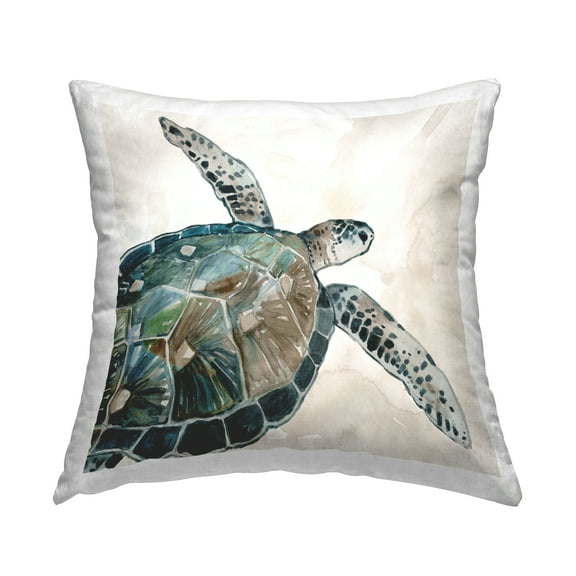 Stupell Industries Neutral Turtle Swimming Decorative Printed Throw Pillow Design by Carol Robinson.