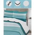 thumbnail image 4 of Quilts Queen Size, Teal Green Ombre Stripes Soft Comforter Bedding Set for Bed, Modern Farmhouse Lines Art Lightweight Quilted Bedspread with Pillow Cover(2 Pieces) for All Season, 90x96 Inch, 4 of 6
