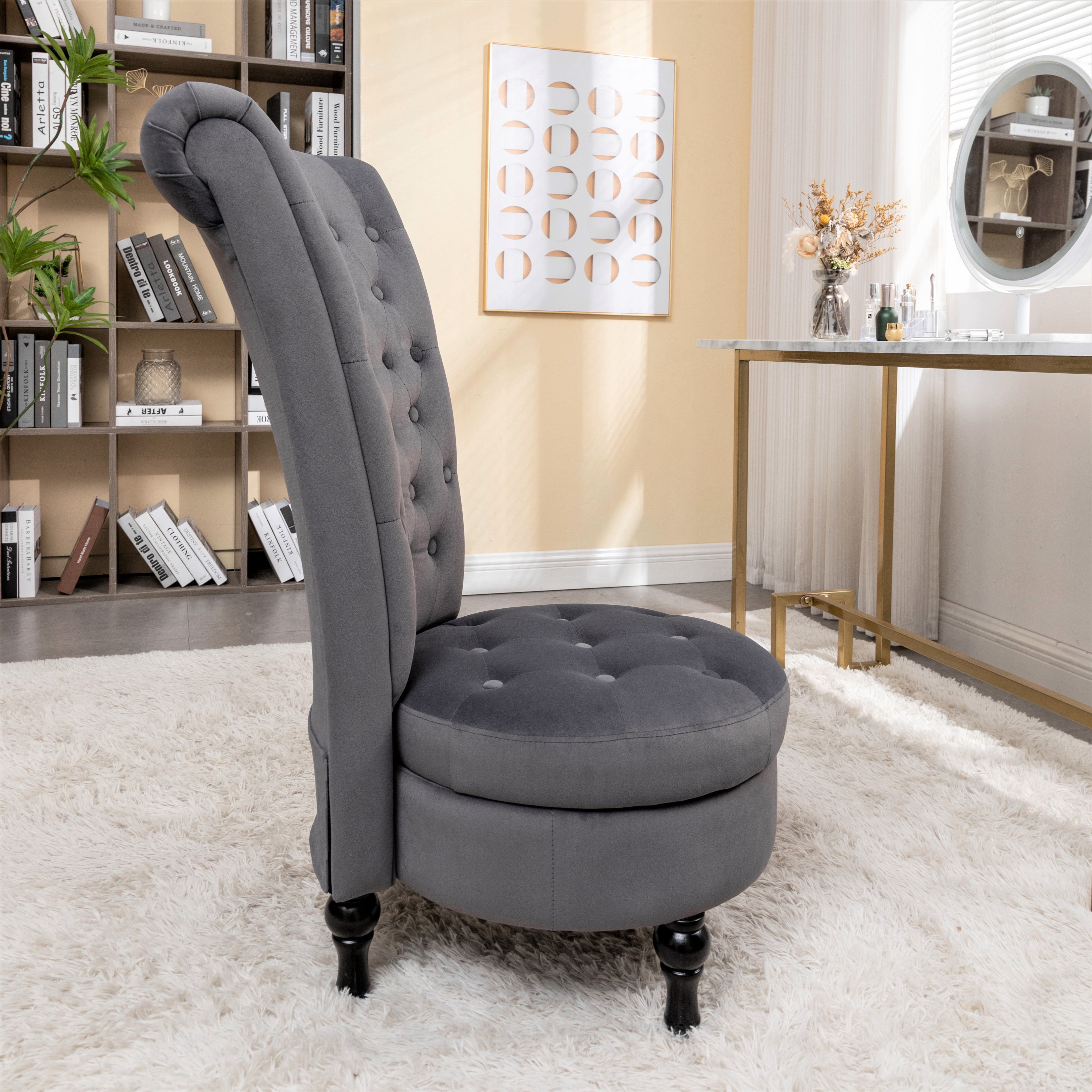 US Pride Furniture Gosser 20" Wide Velvet High Back Vanity Chair, Grey