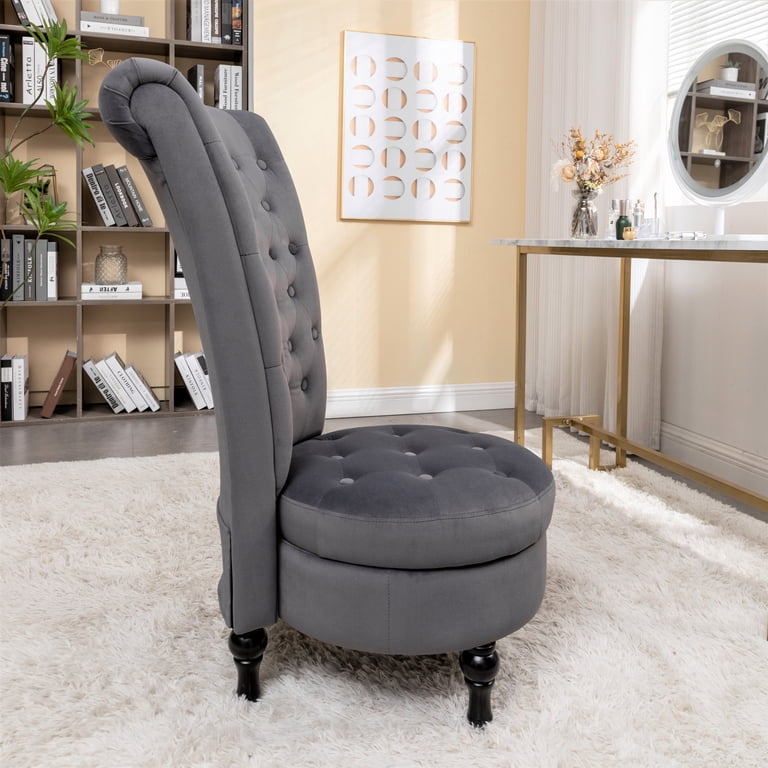 grey velvet chair for dressing table Uspridefurniture Gosser 20 inch Wide High Back Vanity Chair, Grey, Gray Silhouette: Asymmetrical