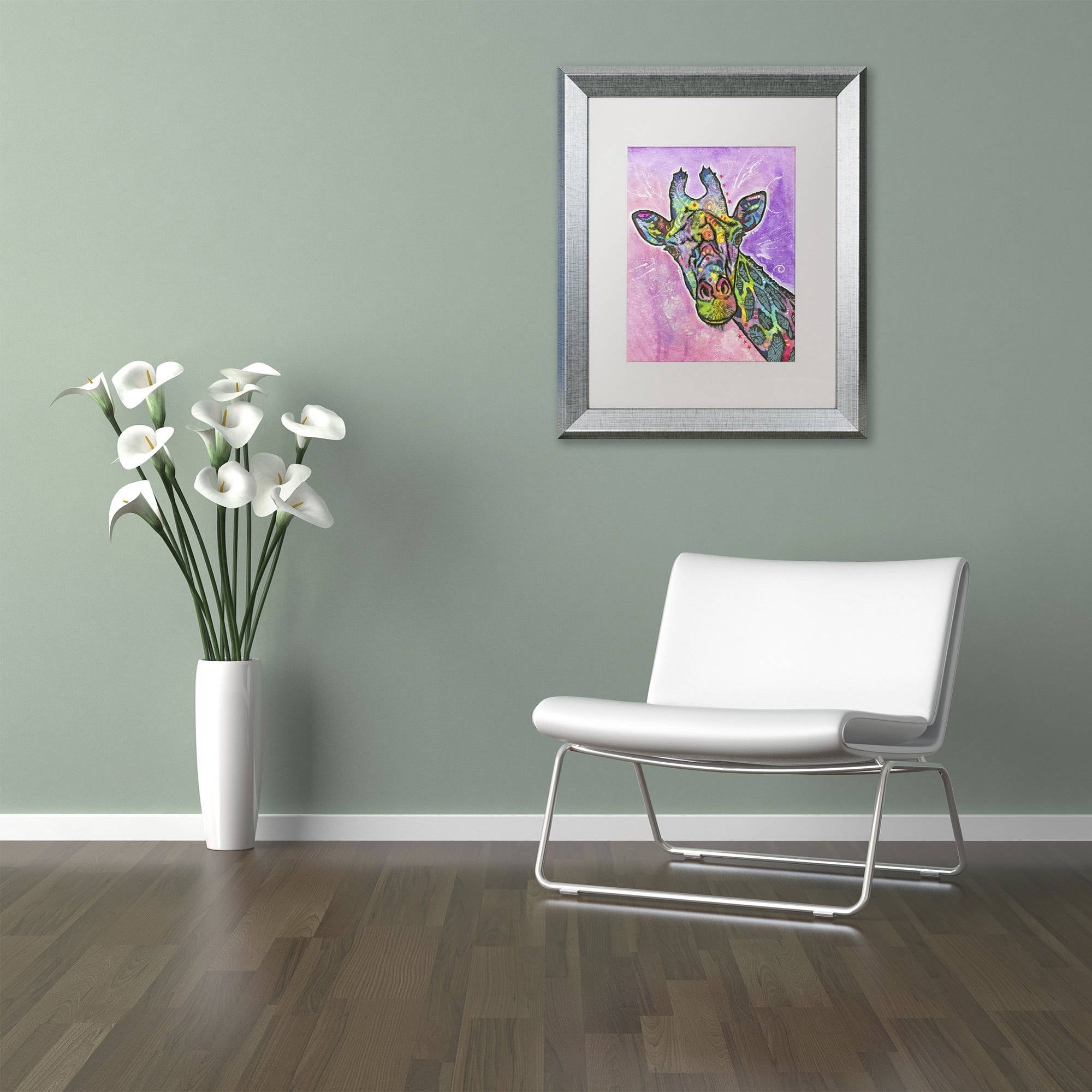 Trademark Fine Art "Giraffe" Canvas Art by Dean Russo, White Matte, Silver Frame