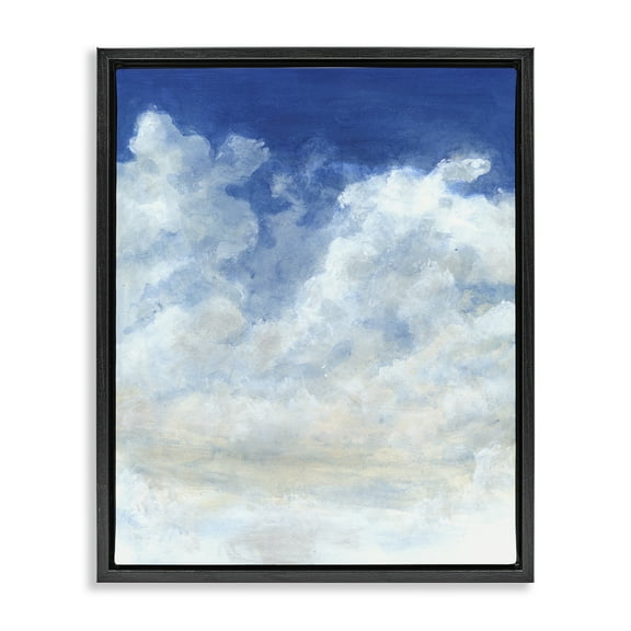 Stupell Industries Full Clouds in Blue Sky Landscape & Nature Painting Black Floater Framed Canvas Art Print Wall Art, 17 x 21