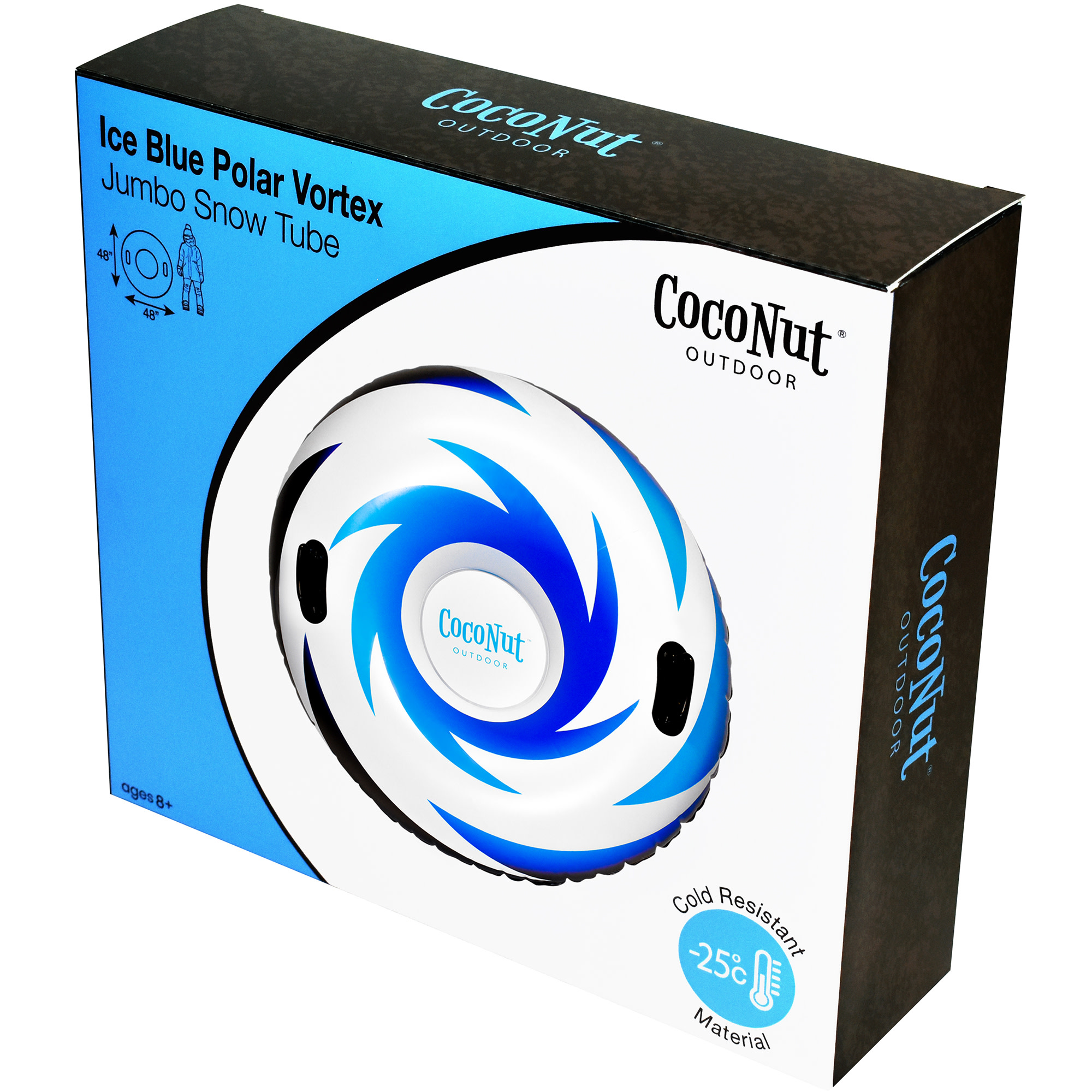 CocoNut Outdoor: Ice Blue Polar Vortex - 48" Jumbo Snow Tube, Inflatable Ring, Winter Sled, Cold Resistant PVC, 200lb Cap, Kids-Teens-Adults 8+