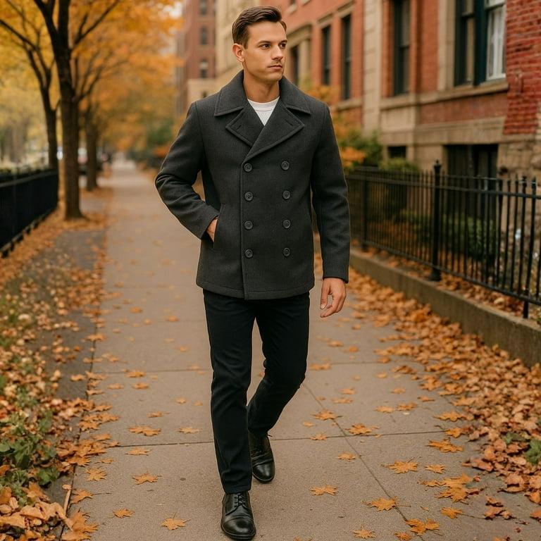 Alpine Swiss Mason Mens Wool Blend Pea Coat Jacket Double Breasted