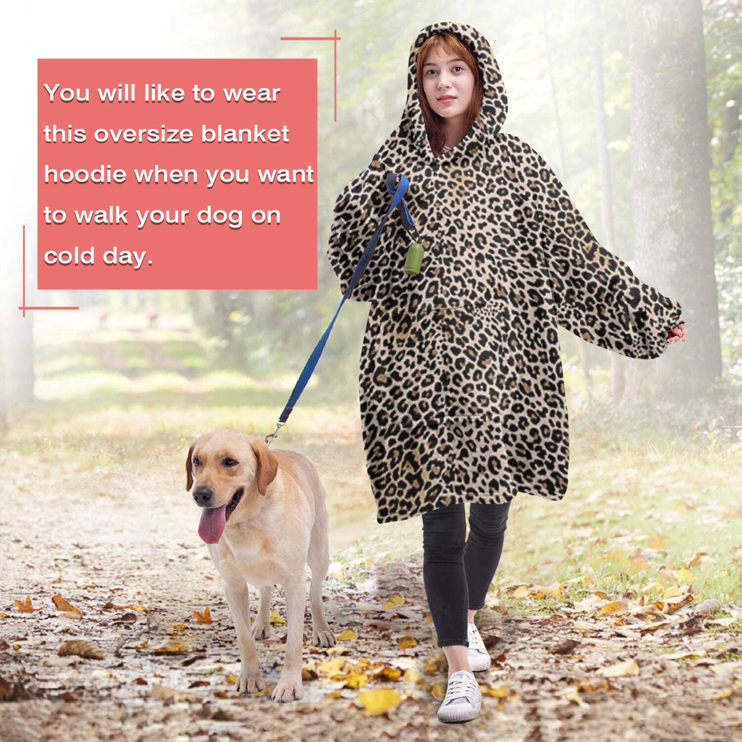 Black and Tan Leopard Print Wearable Oversized Blanket,Wearable Blanket Hoodie for Adults,Cozy Hooded Blankets with Super Pockets,Super Warm Fuzzy Pullover for Women & Men