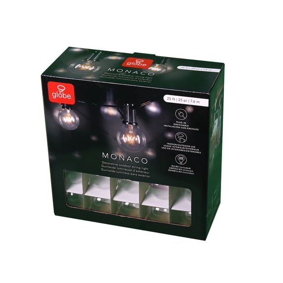 Globe Electric 241478 25 ft. 5W G40 Monaco Collection Incandescent String Light Set, 25 Light