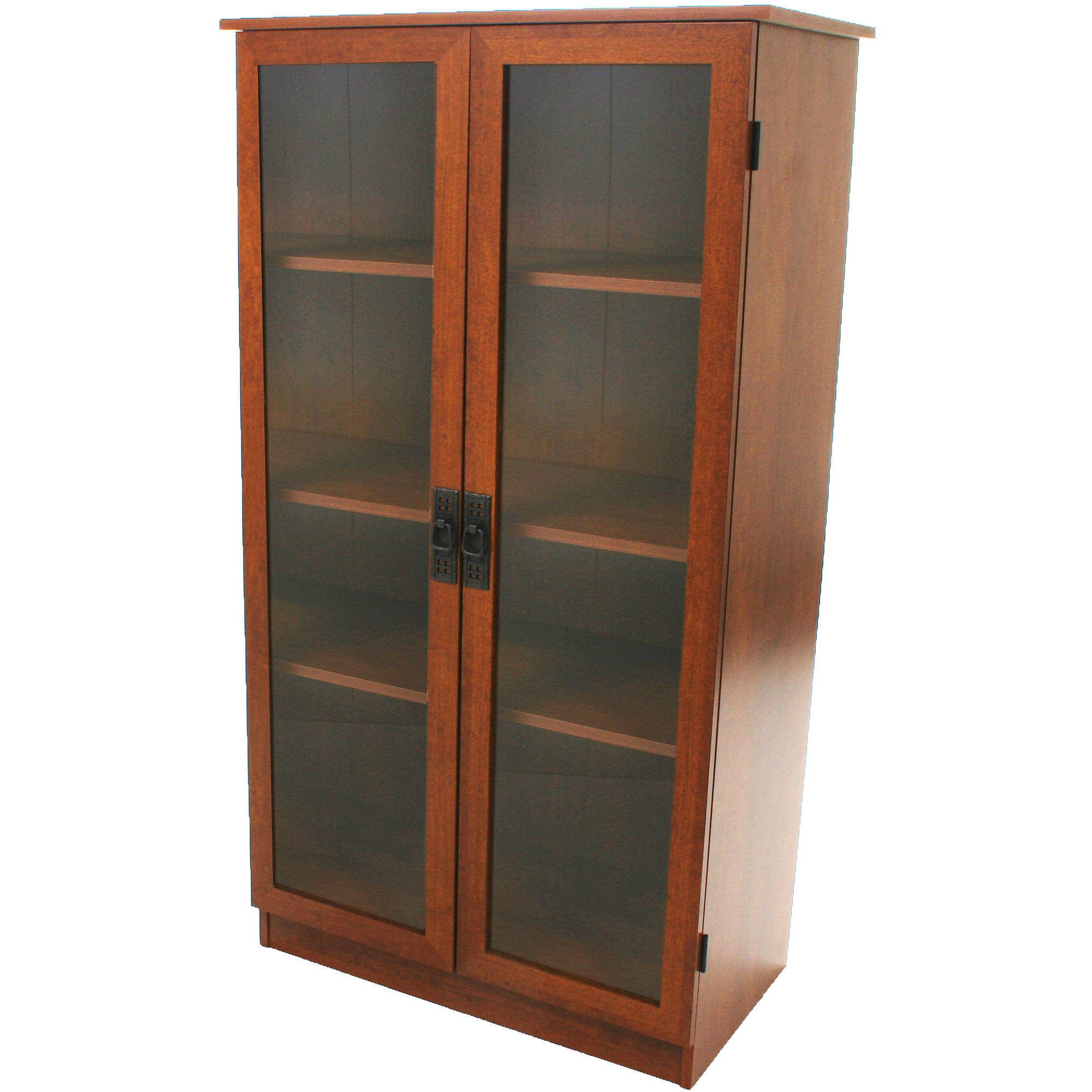 Bookcase Storage Cabinet 4 Shelves 2 Glass Doors Bookshelf Brown