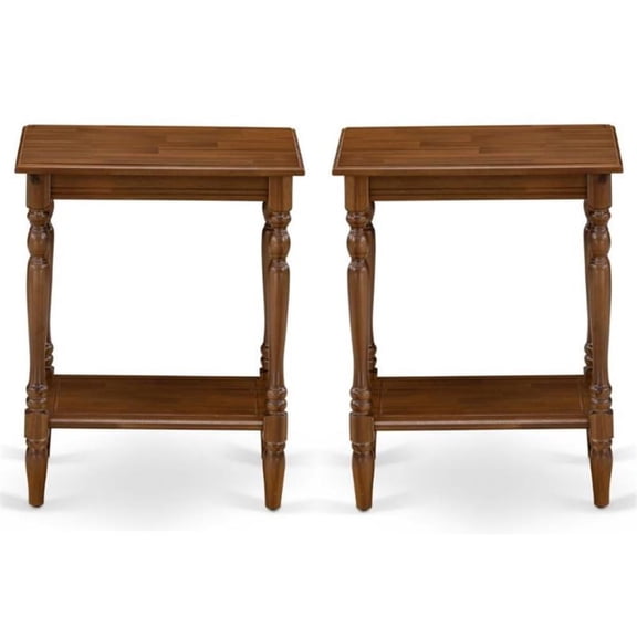 Home Square Wood End Table with Open Storage in Antique Walnut - Set of 2