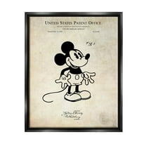 Stupell Industries Vintage Mouse Character Patent Graphic Art Jet Black Floating Framed Canvas Print Wall Art, Design by Karl Hronek
