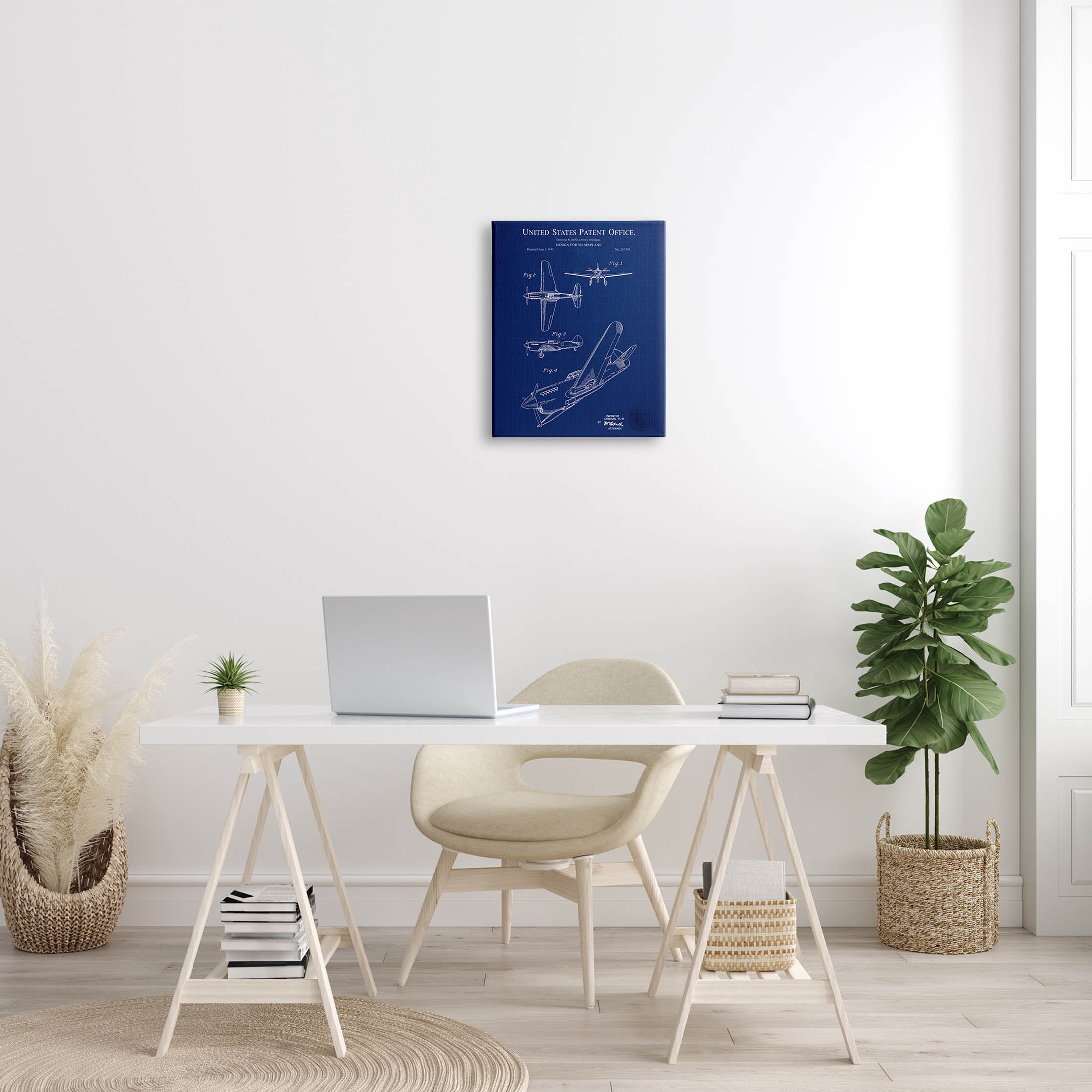Stupell Industries Vivid Aircraft Blueprint Patent Graphic Art Gallery Wrapped Canvas Print Wall Art, Design by Karl Hronek