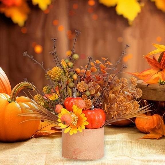 Peacheart Fall Table Decor, Artificial Eucalypts Leaves Daisy Dandelion Flower Pumpkin Berry Potted for Autumn Harvest Thanksgiving Halloween Home Kitchen Table Centerpiece