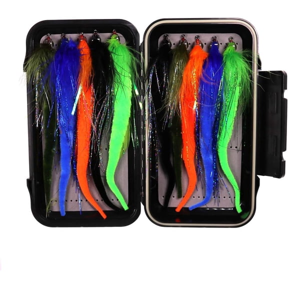 wifreo 10pcs/Box Fly Fishing Flies Dragontail Fly Combo Set, Assorted Color Muskie Bass Fishing Lure Pike Fly Marabou Trolling Bait Streamer