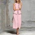 thumbnail image 4 of BRELIL Women Two Piece Sets Round Neck Sleeveless Tank Tops Wide Leg Pants Summer Casual Loungewear Matching Sets Vacation Travel Outfits Boho Solid Loose Tracksuit, Pink S, 4 of 6