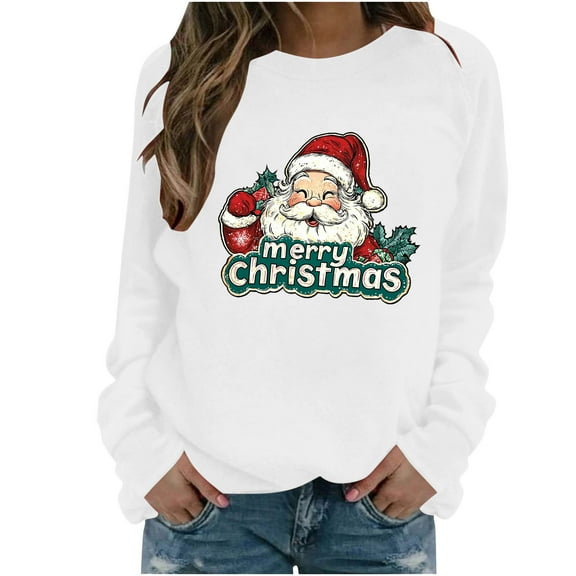 Fall Fashion Must Haves Womens Long Sleeve Round Neck Santa Pullover Sweatshirt Christmas Top Women Fall Clothes My Items
