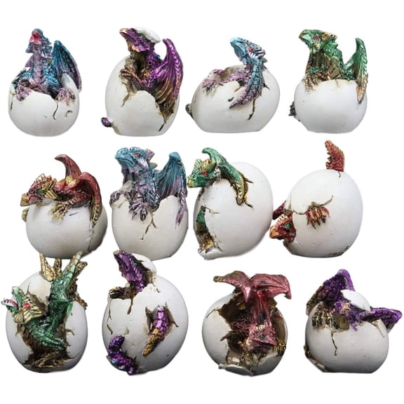 Colorful Miniature Wyrmling Dragons in Eggs Figurine Set of 12 Dragon Hatchlings